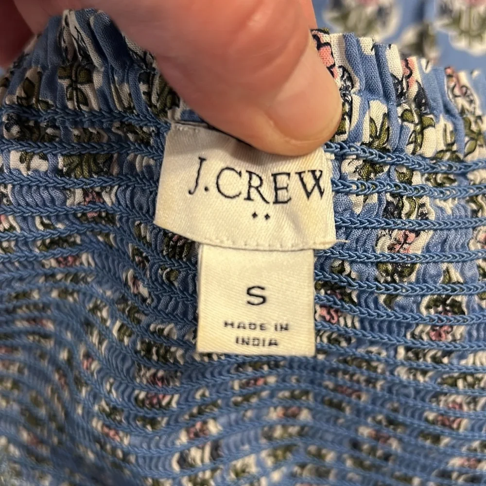 J. Crew 100% Cotton Blue Floral Smocked Bodice Midi Dress Cottagecore Puff